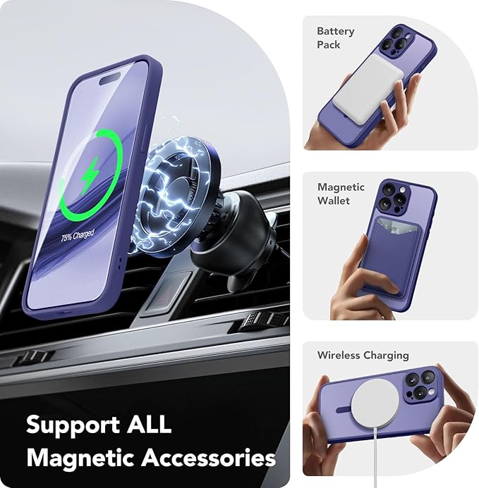 CAPRARO Magnetic for iPhone 14 Pro Case, [Compatible with MagSafe] [Full Camera Protection] Shockproof Protective Slim Translucent Matte Phone Case for iPhone 14 Pro 6.1'', Purple Eggplant