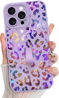 KANGHAR Compatible with iPhone 16 Pro Max Case, Support for MagSafe, Silicone Cute Iridescent Leopard Cheetah Pattern, Wristband Kickstand Shockproof Protective Slim Cover for Women Girls, Purple