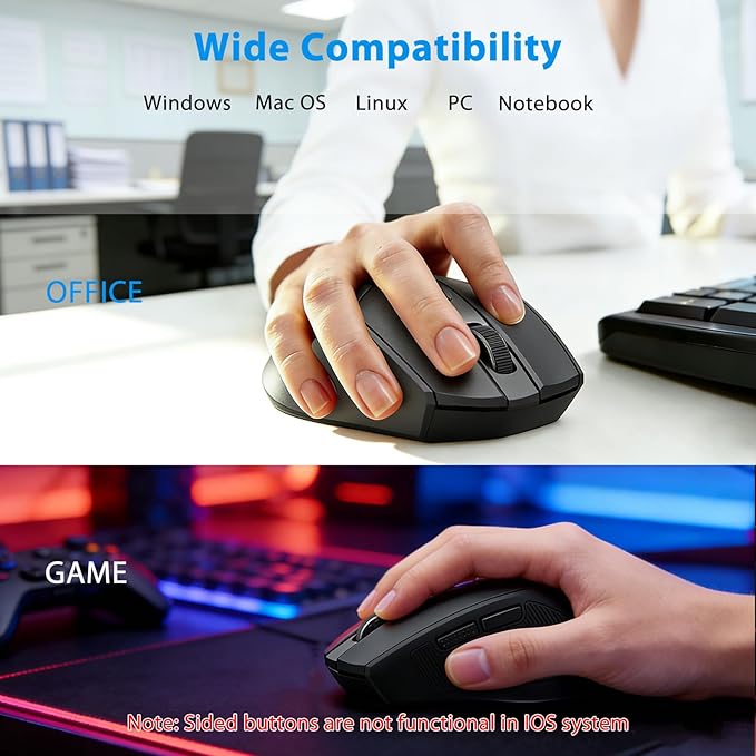 Redragon Wireless Mouse, 2.4GHz Ergonomic Optical Mouse with USB Receiver, 18 Months Battery Life, 5-Level 4000 DPI, 6 Button Computer Mouse for Laptop, Windows, Mac, PC, Chromebook