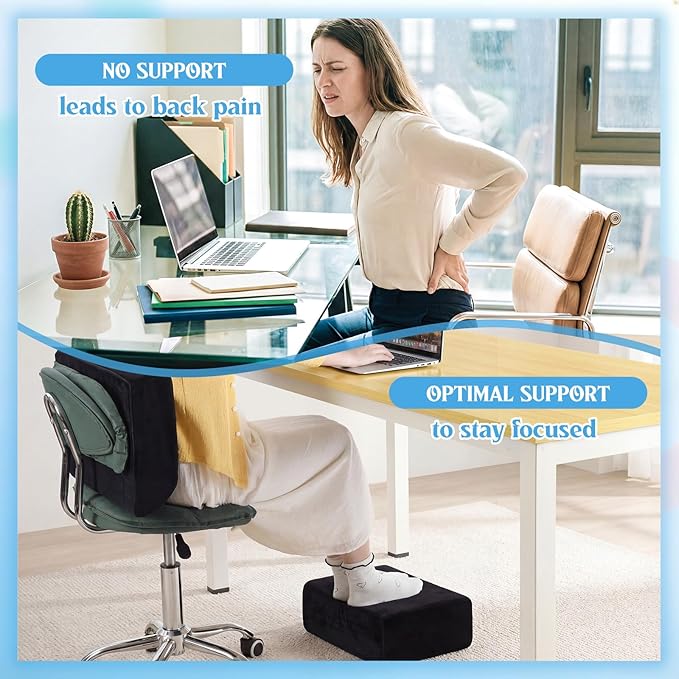 Novabright Foot Rest Under Desk, 3 Height Adjustable Ergonomic Foot Stool with Gel Textured Top and Cozy Pocket, Non-Slip Foam Footrest for Office Home Car(15" X 11" X 14.4",Cambered,Black)