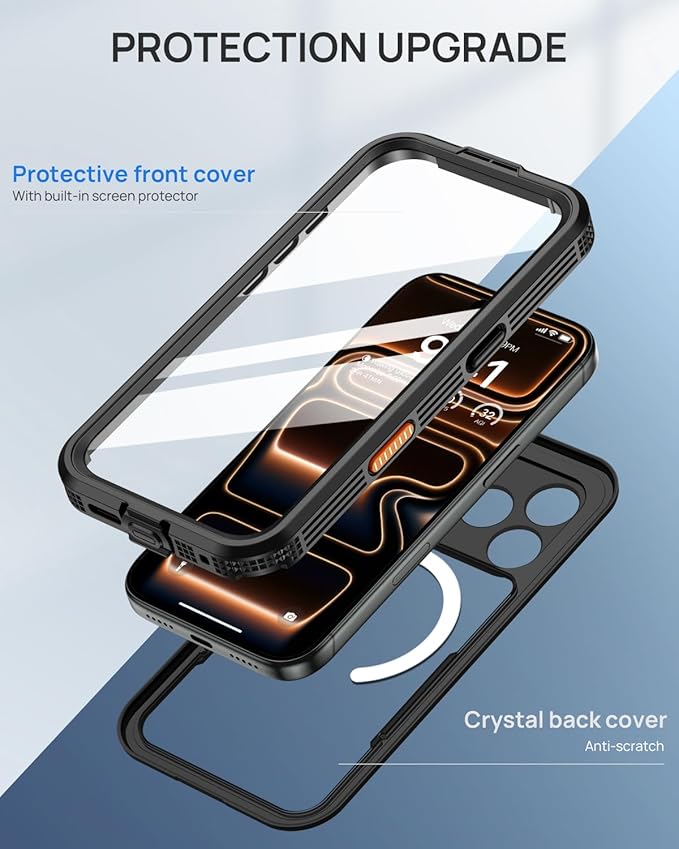 Lanhiem Magnetic for iPhone 17 Pro Max Case, IP68 Waterproof Dustproof, Built-in Screen Protector [Compatible with Magsafe] Heavy Duty Rugged Cover Full Body Phone Case, 6.9 inch, Black