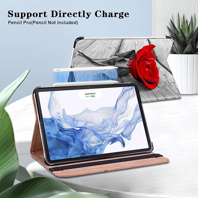 Case for iPad Air 11 Inch M4/M3/M2 (2026/2025/2024),iPad Air 5th/4th Generation Case 10.9 Inch 2022/2020, PU Leather Stand Shockproof Cover with Card Slots - One Rose