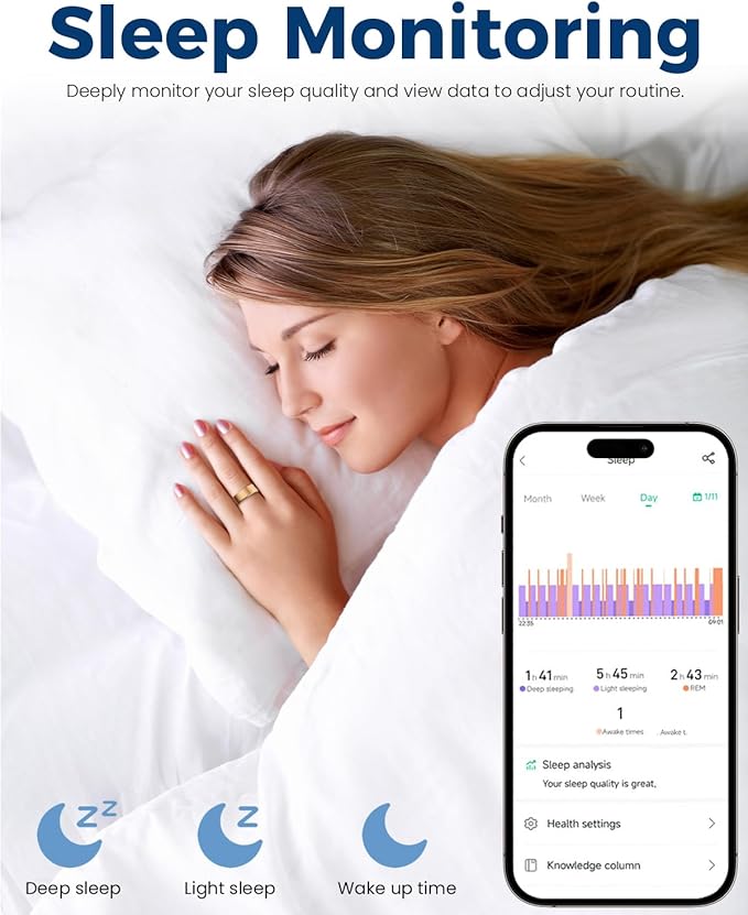 Smart Ring for Women Men Fitness Tracker with Blood Oxygen,Heart Rate,Sleep Monitoring,Step Counting,for iPhone and Android,Waterproof smart blood pressure monitor,No Subscription Fees (Rose Gold, 8)