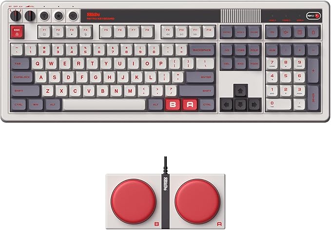 8BitDo Retro 108 Mechanical Keyboard with 108 Keys and Integrated Numpad, Bluetooth/2.4G/USB-C Hot Swappable Wireless Gaming Keyboard for Windows and Android - N Edition