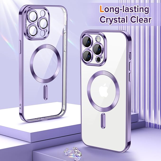 Hython Magnetic Clear for iPhone 14 Pro Max Case with Camera Lens Protector [Compatible with MagSafe] Plating Edge Slim Soft TPU Cover Protective Phone Case for iPhone 14 Pro Max 6.7", Light Purple