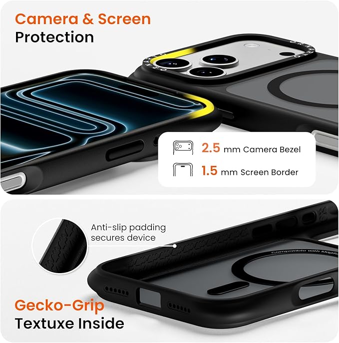 ORNARTO Magnetic for iPhone 17 Pro Max Case, 20FT Military-Grade Drop Protection, Compatible with MagSafe, Slim Shockproof Translucent Matte Phone Case for iPhone 17 Pro Max 6.9", Black