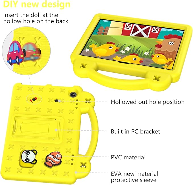 AKABEILA Compatible with Amazon Fire HD 8/HD 8 Plus (2020/2022)/Fire HD 8 2024 Tablet Case, Kids Friendly Universal Lightweight Shockproof Protective Case with Shoulder Strap & Stand Handle Yellow