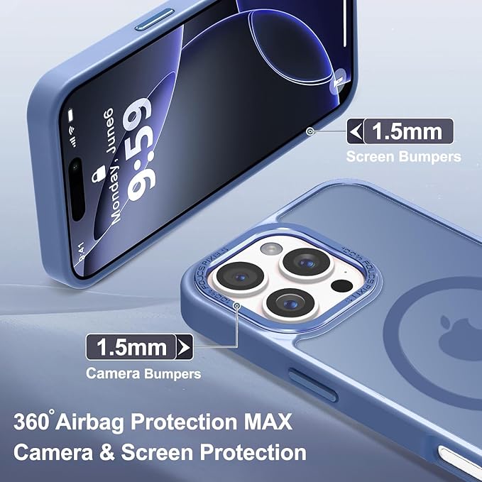 Newfuture Designed for iPhone 16 Pro Max Case with Magnetic [13 FT Military Drop Protection] [Compatible with Magsafe] Slim Translucent Matte Shockproof with Anti-Fingerprint Phone Case, Light Blue