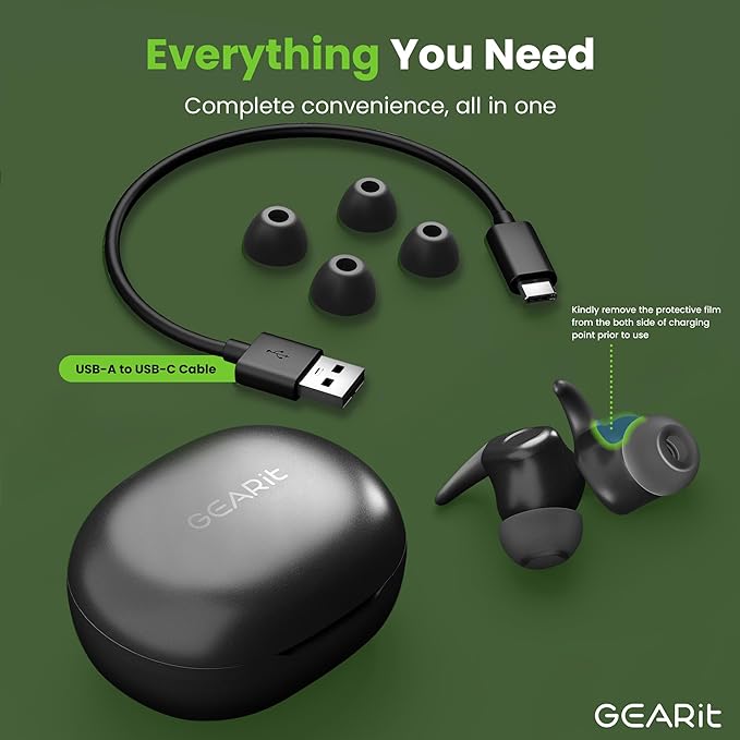 GEARit True Wireless Earbuds Compatible with iPhone & Android - 20H Playtime - HD Sound Clarity - IPX5 Water-Resistant & Sweatproof - Secure All-Day Fit Workout Ear Buds - Wireless Bluetooth Earbuds