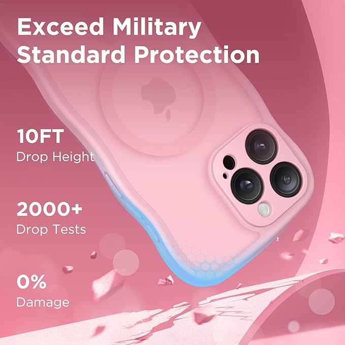 CAPRARO for iPhone 16 Pro Case for Women Girls, Upgraded [Full Camera Protection] [Compatible with MagSafe] Cute Wave Translucent Matte Phone Case for iPhone 16 Pro, Peach Pink