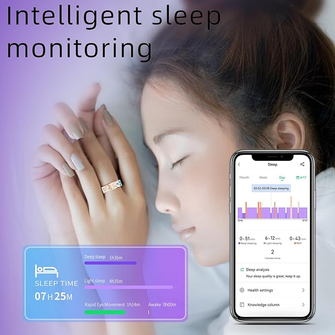 Yihou Smart Ring for Women Health Ring Fitness Ring with Enamel Fitness Tracker with Heart Rate Monitoring Sleep Monitor Distance Pedometer Calorie No Subscription Fee for Android iOS 7#