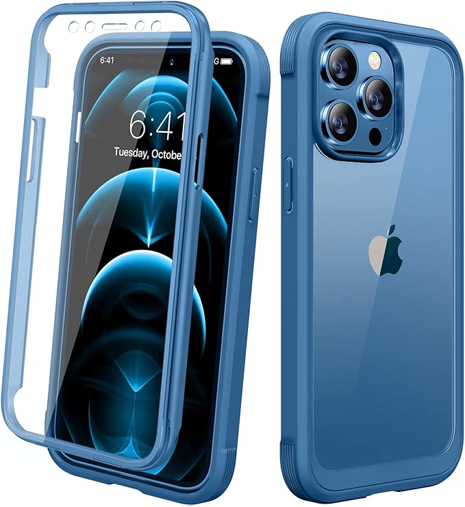 Diaclara Designed for iPhone 12 Pro Max Case, Full Body Rugged with Built-in Touch Sensitive Anti-Scratch Screen Protector, Soft TPU Bumper Case for iPhone 12 ProMax 6.7", Blue