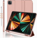 iMieet New iPad Pro 12.9 Case 2022(6th Gen)/2021(5th Gen) with Pencil Holder [Support iPad 2nd Pencil Charging/Pair],Trifold Stand Smart Case with Soft TPU Back,Auto Wake/Sleep(Rose Gold)