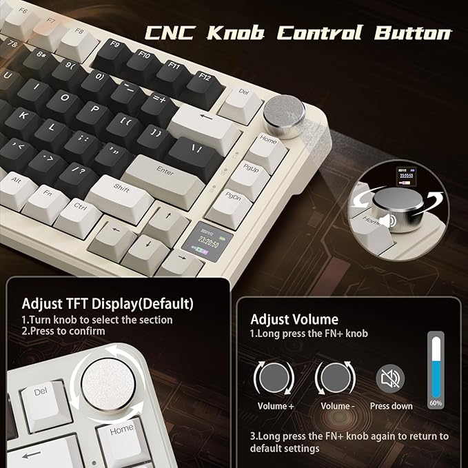 ATTACK SHARK X85Pro 75% Triple-Mode Mechanical Gaming Keyboard,Hot Swappable,2.4GHz Wireless/Bluetooth/USB-C,TFT Display & Knob,RGB,Gasket Mount,QMK Custom for PC/MAC-Cheese/Linear Blueberry Switch