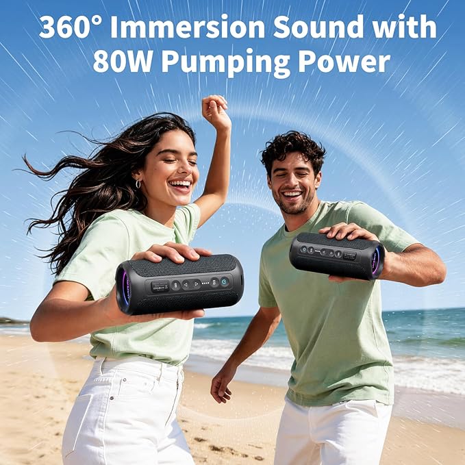 Ortizan Portable Bluetooth Speaker Wireless (2nd Gen), 40W Powerful Sound and Deep Bass, 30 Hours Playtime, IPX7 Waterproof, TWS for 2 Speakers Pairing for Shower, Outdoor - Electronics Gift (Black)