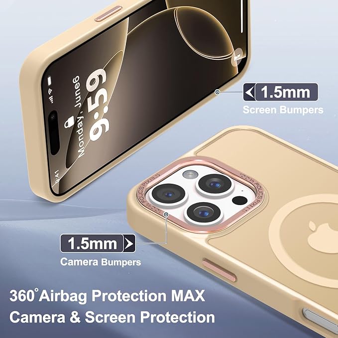 Newfuture Designed for iPhone 16 Pro Case with Magnetic [13 FT Military Drop Protection] [Compatible with Magsafe] Slim Translucent Matte Shockproof with Anti-Fingerprint Phone Case,Creamy Yellow