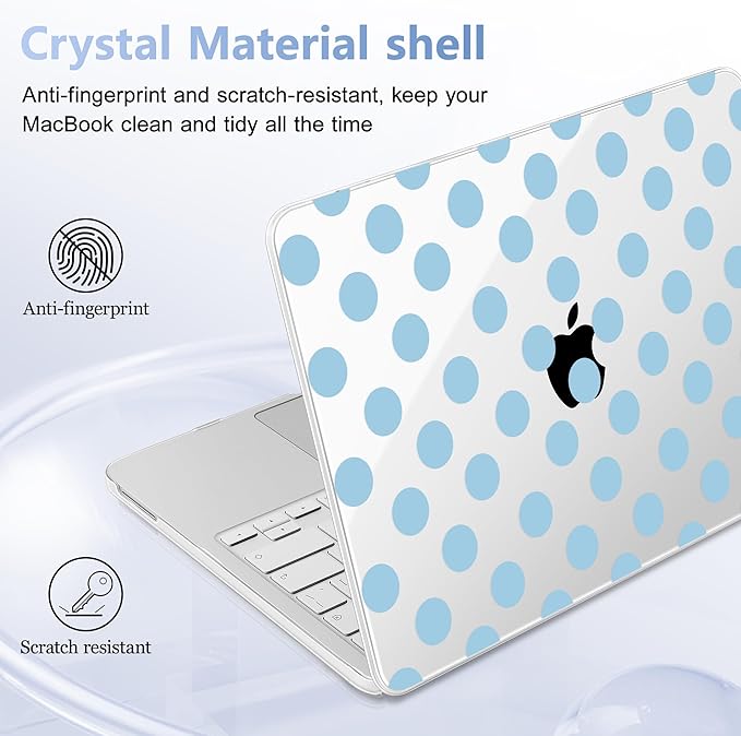 Case for 2026 MacBook Neo 13-inch Laptop with Liquid Retina Display, Release Model A3404, Sturdy Plastic Hard Shell Case + Keyboard Cover + Trackpad Film + Dust Plug, Blue Polka Dots