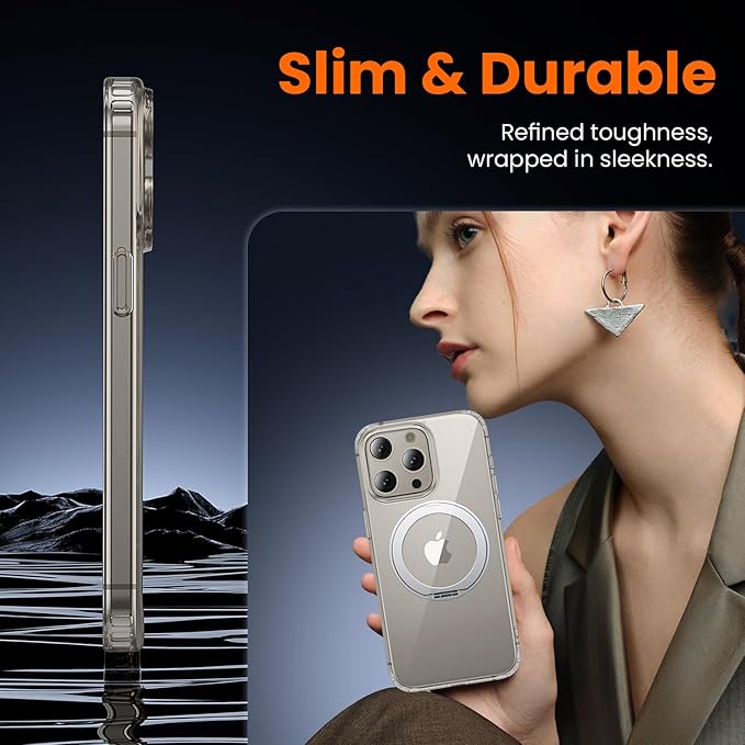 toushion 3 in 1 for iPhone 15 Pro Case Stand |Build in Kickstand,Screen Protector *1 & Camera Lens Protector*1, Not Yellowing, Fits MagSafe, Military-Grade Protection