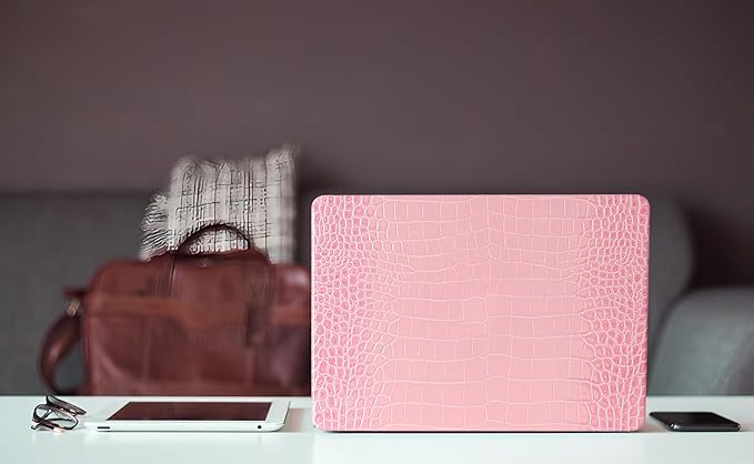 Compatible with Crocodile MacBook Air 13 inch Case 2021 2020 2019 2018 M1 A2337 A2179 A1932, Textured Elegant Luxury Aligator Skin Snakeskin PU Leather Hardshell Case & Keyboard Cover, Pink