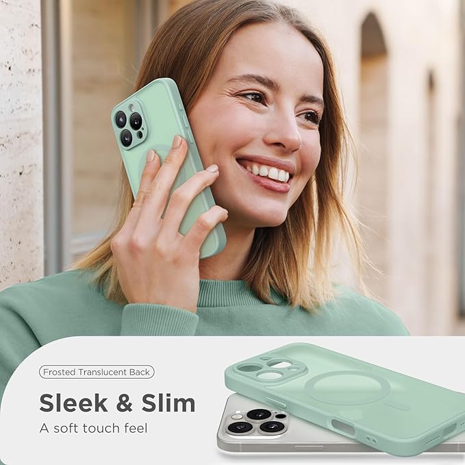 CAPRARO Magnetic Compatible with iPhone 16 Pro Case, Upgraded [Full Camera Protection] [Compatible with MagSafe] Protective Translucent Matte Women Girl Phone Case Cover, Mint Green
