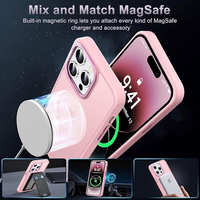 Newfuture Designed for iPhone 14 Pro Case with Magnetic [13 FT Military Drop Protection] [Compatible with Magsafe] Slim Translucent Matte Shockproof with Anti-Fingerprint Phone Case, Tender Pink