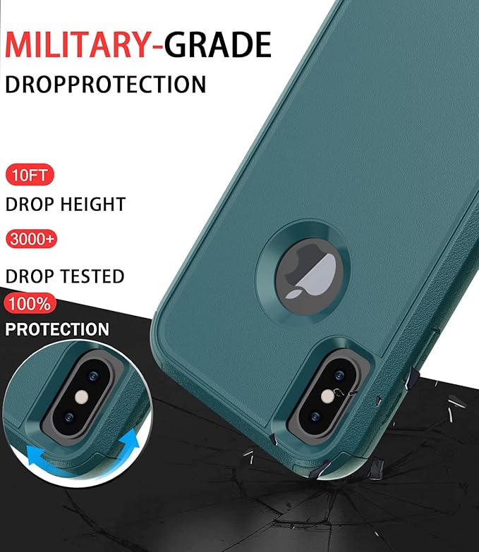 Diverbox for iPhone X Case/iPhone Xs Case [Shockproof] [Dropproof] [Tempered Glass Screen Protector ] Heavy Duty Protection Phone Case Cover for Apple iPhone X/XS (Dark Green)