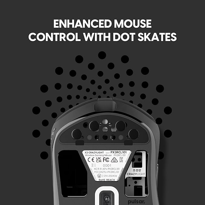 Pulsar Gaming Gears X3 Crazylight Wireless Gaming Mouse, Ultra Lightweight 1.51 oz (43g), Hybrid Ergonomic, Optical Switch, 32000 DPI, 750 IPS, XS-1 Sensor, 8k Compatible (Jet Black)