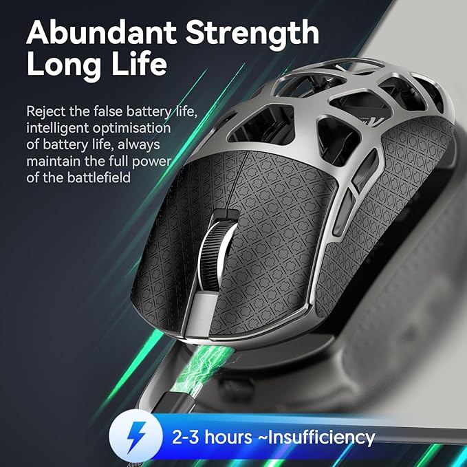 ATTACK SHARK R3 Wireless Gaming Mouse, 46g Superlight Magnesium Alloy Triple-Mode Computer Mouse, 8000Hz Polling Rate, PAW3395 26K DPI Sensor Programmable Mice with Griptape for PC/Win/Mac (Grey)