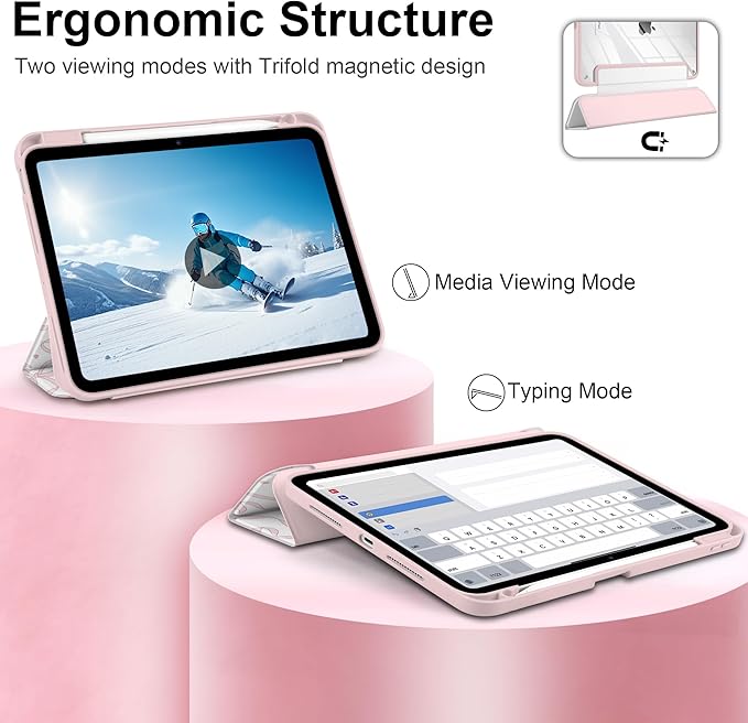TWOLSKOO Case for iPad Pro 11-inch (M5 2025 / M4 2024), Clear Acrylic Back with TPU Bumper, Pencil Holder, Trifold Stand, Auto Sleep/Wake, Pink Bows