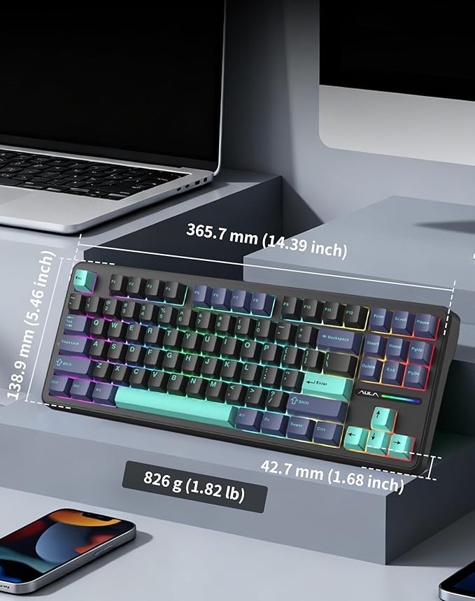 Aula F87 Pro Wireless Mechanical Keyboard, 87-Key TKL Tri-Mode (BT5.0/2.4G/USB-C), Hot Swappable Gasket Mount Keyboard, 4000mAh Battery, RGB Backlit PBT Keycaps Custom Gaming Keyboard for PC Mac