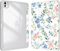 Case for iPad Pro 11-Inch M5/M4 2025/2024 (6th/5th Generation), Case with Pencil Holder, Clear Back Cover Cute Cool Design for Women Girls, Auto Sleep/Wake, Blue Pink Flower