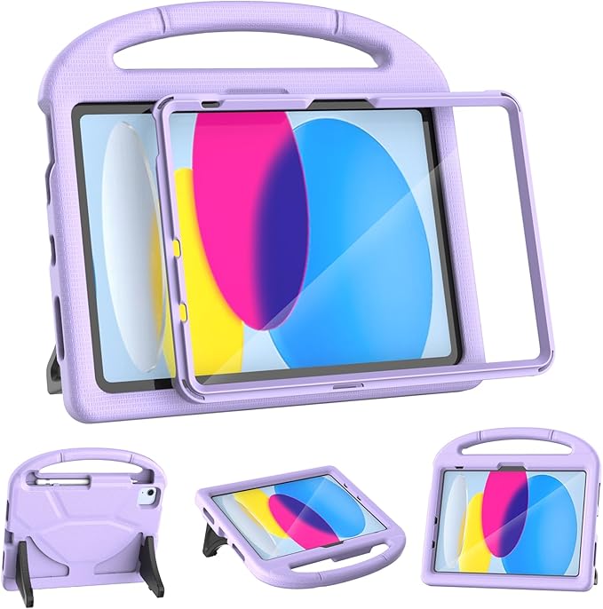 YIHE Kids Case for iPad (A16) 11th Generation 11 Inch 2025 & iPad 10th Generation 10.9 inch 2022, with Built-in Screen Protector and Stable Stand, Full Body Shockproof Protective Cover - Light Purple