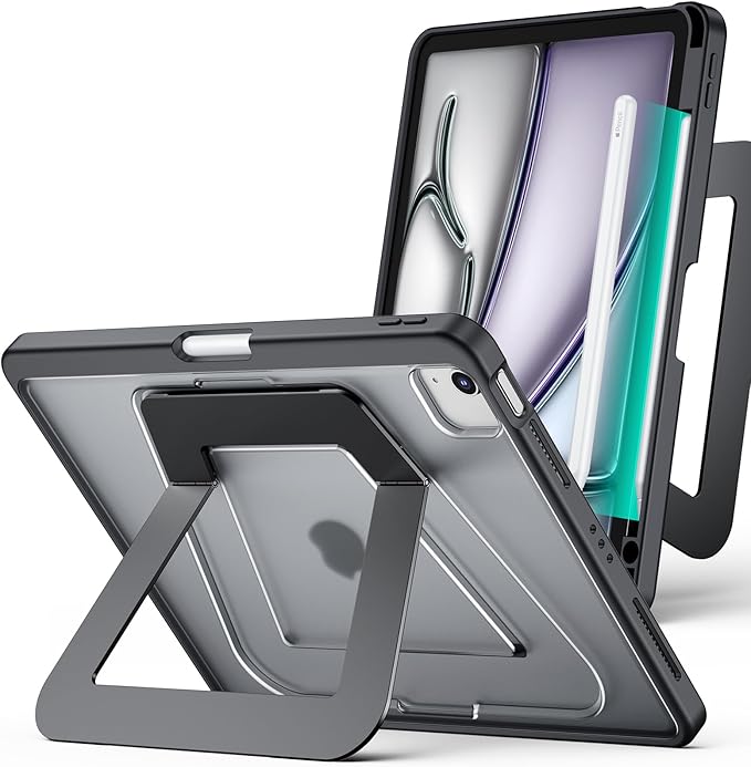 Case for iPad Air 11 inch(M4/M3/M2),iPad Air 5th (2022)/4th Gen (2020) 10.9 Inch,Pro 11 inch,Dual Multi-Angle Adjustable Kickstand Case with Built-in Pencil Holder,Hard Backplate,Black