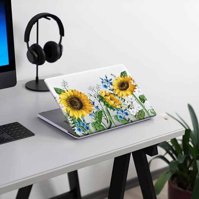 Compatible with MacBook Air 13 inch Case 2022 2021 2020 2019 2018 Release M1 A2337 A2179 A1932 Retina Display Touch ID, Plastic Hard Shell Case & Keyboard Cover, Sunflower