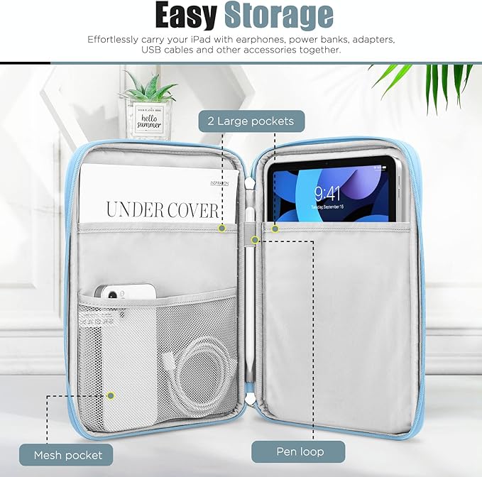 TiMOVO 9-11" Tablet Sleeve Bag for iPad 11-inch A16 2025, iPad 10.9"/10.2"| Air 11 Inch/5th/4th Gen. 10.9", Galaxy Tab A9+/A11Plus 11", Protective Bag with Pocket, Light Blue