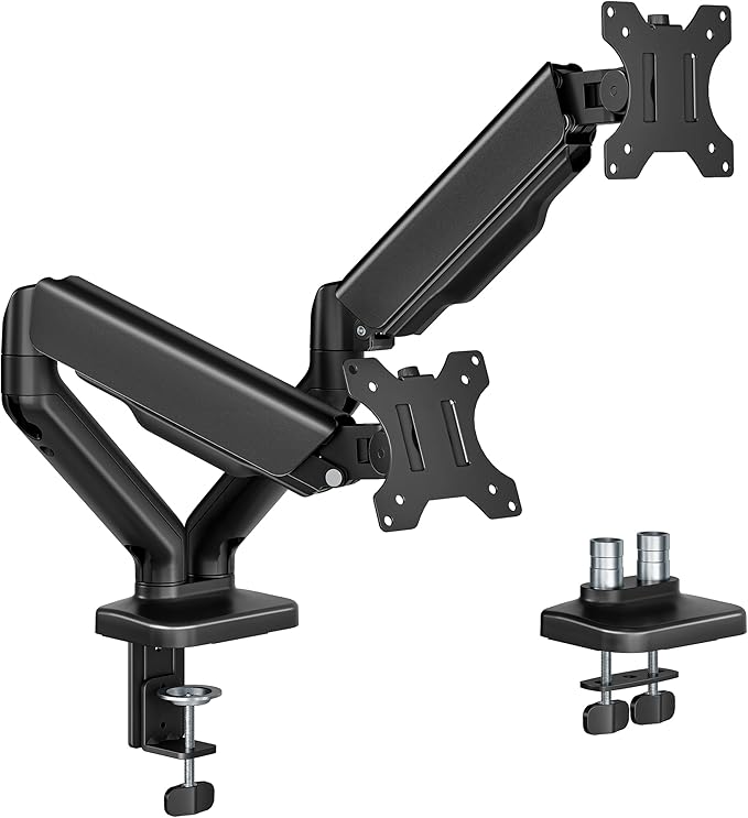 monTEK Heavy Duty Dual Monitor Arm for 17-32” Flat/Curved Screens, Premium Mechanical Spring Monitor Arm up to 19.8 lbs, Full Motion Monitor Desk Mount with Quick-Release VESA 75/100mm, Clamp/Grommet