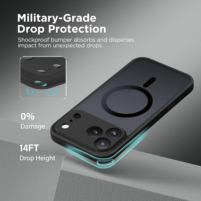 CAPRARO Magnetic for iPhone 17 Pro Case, Upgraded [Full Camera Protection] [Compatible with MagSafe] Protective Translucent Matte Women Girl Phone Case Cover, Black
