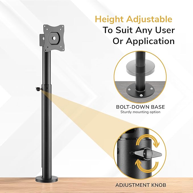 Mount-It! POS Monitor Mount for Retail Checkout & Reception Counters - Extra Tall Height Adjustable Pole with Secure Bolt-Down Base, VESA 75x75 & 100x100 Compatible - Fits 13–32” Monitors, 33 lbs