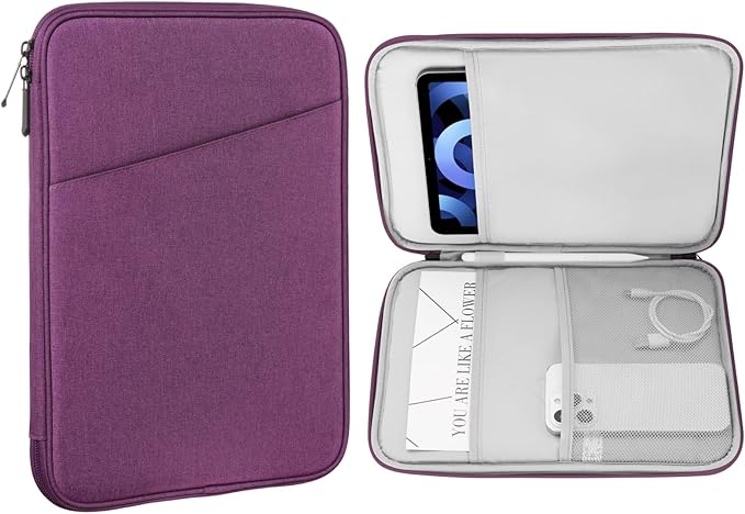 MoKo 9-11 Inch Tablet Sleeve Case, Fits New 11inch iPad Air M4/Pro M5, iPad A16 11", i-Pad 10/9/8/7th/Air 5/4th 10.9"/10.2", Tab S9/S8 11", Protective Bag Carrying Case with Pocket, Purple