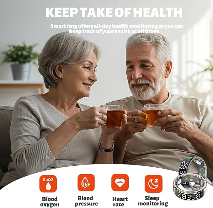 Smart Health Ring for Women Men, Smart Ring Fitness Tracker for iOS Android, Heart Rate, Blood Oxygen, Blood Pressure, Sleep Monitoring,5ATM Waterproof, No Subscription Fee (Silver, 11#)