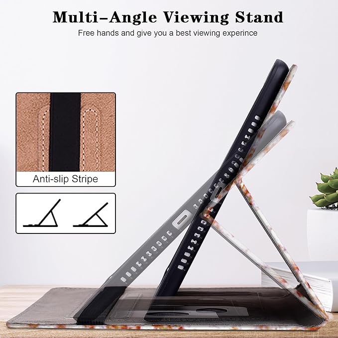 Case for iPad (A16) 11th Generation 11 Inch (2025), iPad 10th Generation 10.9 Inch (2022), Multi-Angle Viewing PU Leather Case with Elastic Band, Pencil Holder & Card Slots-Diamond Peach
