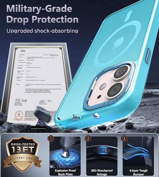 Newfuture Designed for iPhone 11 Case with Strong Magnetic [13 FT Military Drop Protection] [Compatible with Magsafe] Slim Translucent Matte Shockproof with Anti-Fingerprint Phone Case, Lake Blue