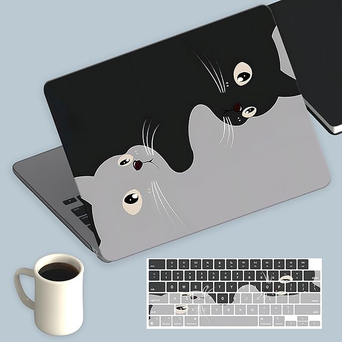 Compatible for MacBook Air 13 inch Case 2021 2020 2019 2018 M1 A2337 A2179 A1932, MacBook Air M1 Case, Cute Aesthetic Protective Plastic Hard Shell & Keyboard Cover, Two Cats