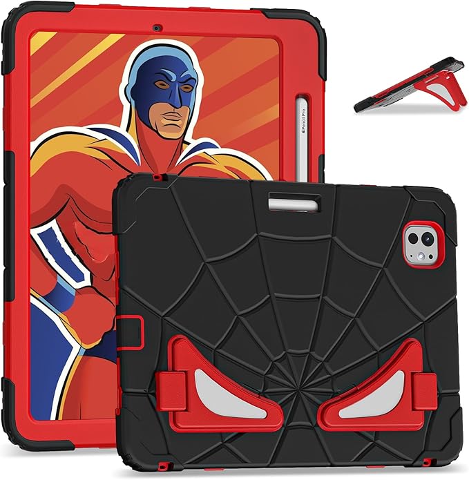 AKABEILA Compatible with Apple iPad Pro 11(2024) 11 inch Tablet Case，Lightweight Shockproof Rugged Protective Cover with Kickstand for Kids Children Boys Babies Black Red