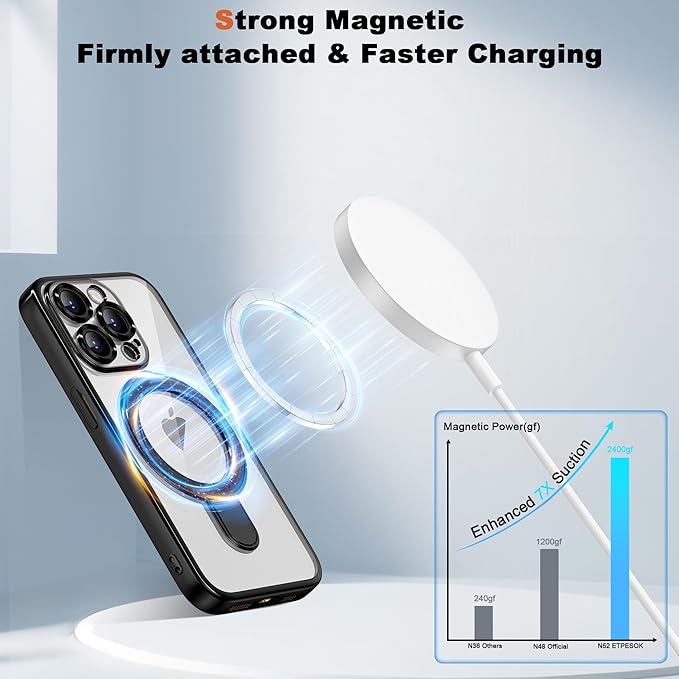 Compatible with iPhone 12 Pro Max Case with Invisible Magnetic Ring Stand [Compatible with Mag-Safe] [Full Camera Lens Protector] Plating Clear Phone Case for iPhone 12 Pro Max 6.7", Black