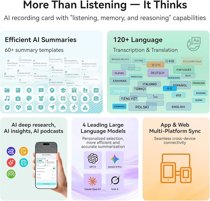 Mobvoi TicNote Lite AI Voice Recorder, AI Note Taker with Instant Transcription & Summarization, APP Control, 120+ Languages, Shadow AI Agent for Lectures, Meetings & Calls,Blue