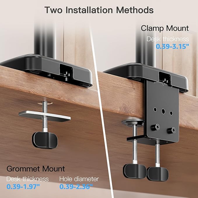 MOUNTUP 27 inch Extra Long Monitor Arm, Single Desk Mount for 22-32 inch, Tall Monitor Stand Holds 4.4-19.8lbs, Height Adjustable Monitors Stand for Desk with C-Clamp/Grommet Base, Black