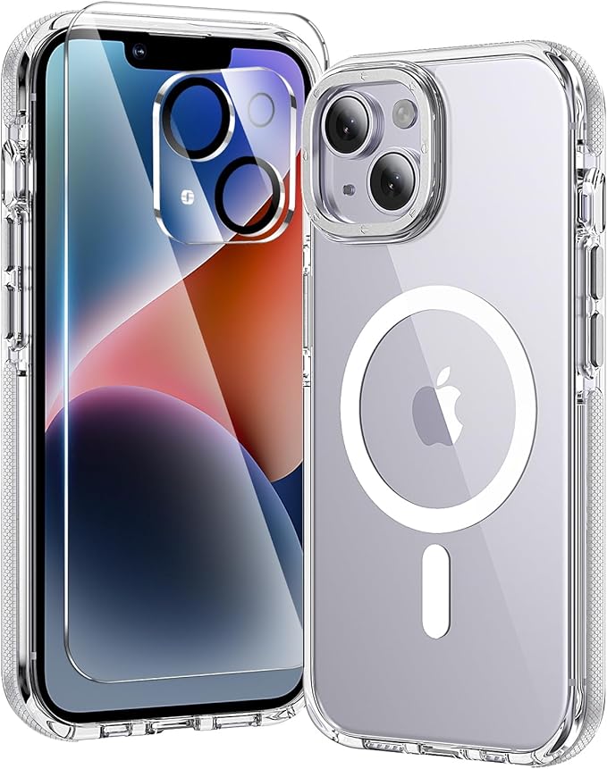 toushion 3 in 1 for iPhone 14 Case Clear with MagSafe, Yellowing-Resistant Acrylic Back, Shockproof Guard Corners, Military-Grade Protection for iPhone 14 Phone Case 6.1 inch Clear Bumper
