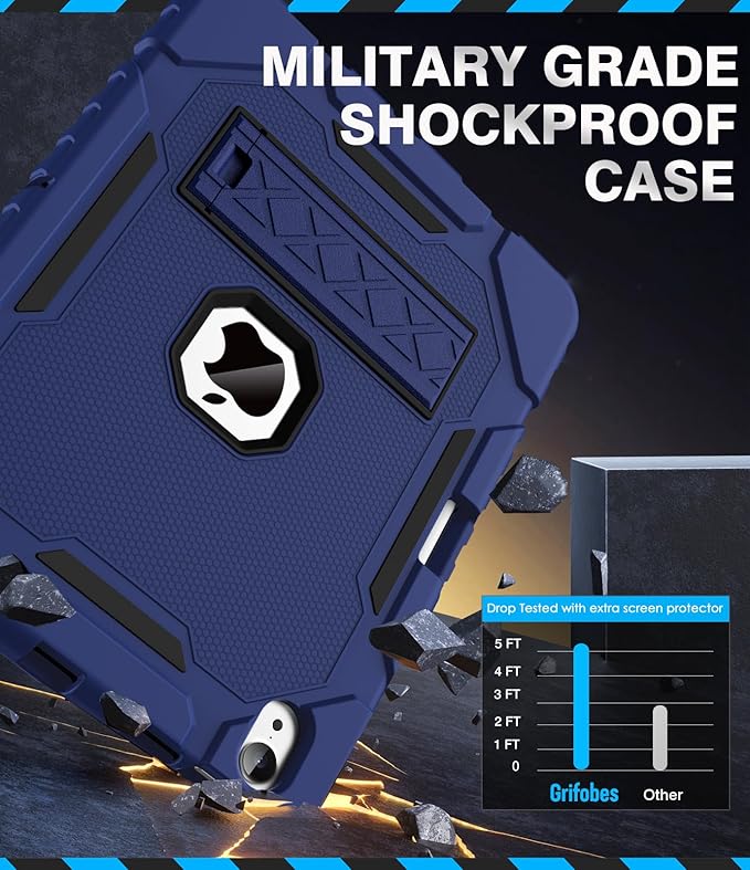 Grifobes Case for iPad Air 11-inch (M4/M3/M2) 2026/2025/2024, for iPad Air 5th/4th Generation 2022/2020 10.9", Heavy Duty Rugged Cover with Stand/Pencil Holder for i Pad Air 5 4 Gen(Navy Blue)