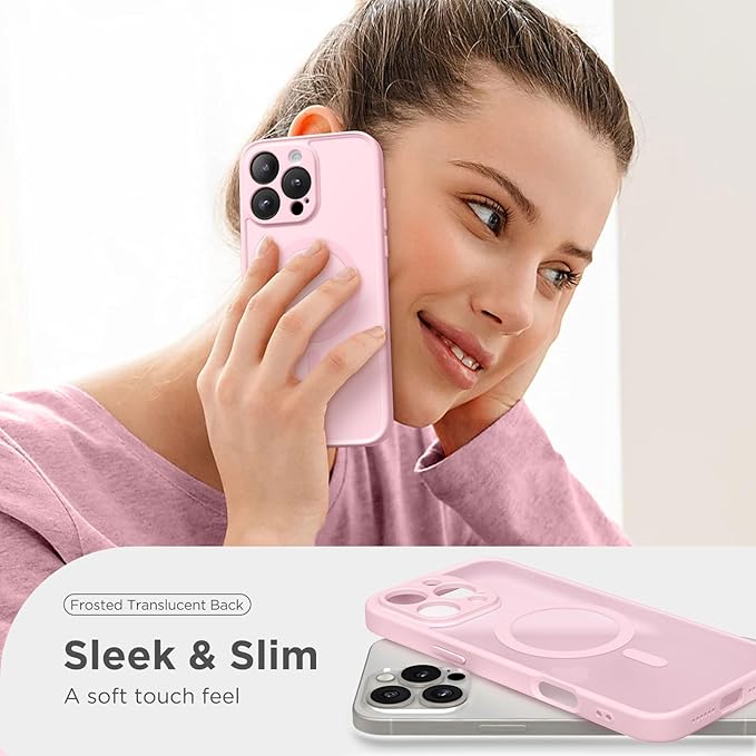 CAPRARO Magnetic Compatible with iPhone 16 Pro Case, Upgraded [Full Camera Protection] [Compatible with MagSafe] Protective Translucent Matte Women Girl Phone Case Cover, Pastel Pink